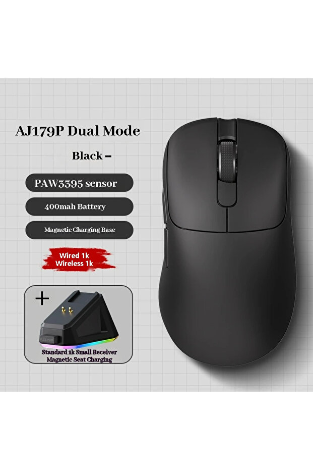 Ajazz Black AJAZZ AJ179P PAW3950 30000DPI 8Khz Wireless Gaming Mouse Right Handed Ergonomic Mouse wi