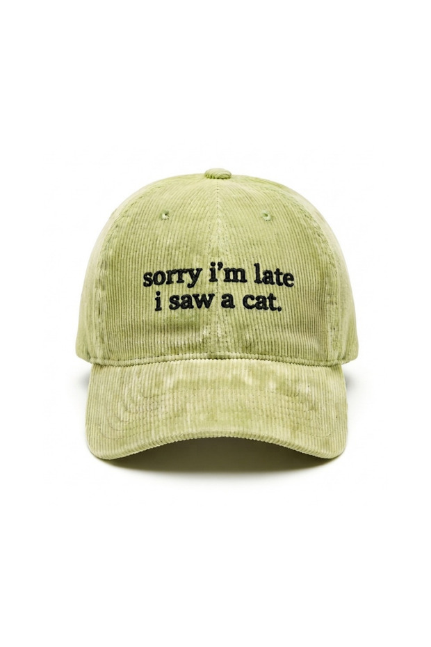 "Sorry I'M Late I Saw Cat" Embroidered Velvet Hat / "I'M Sorry I'M Late I Saw Cat" Embroidered Velvet Hat