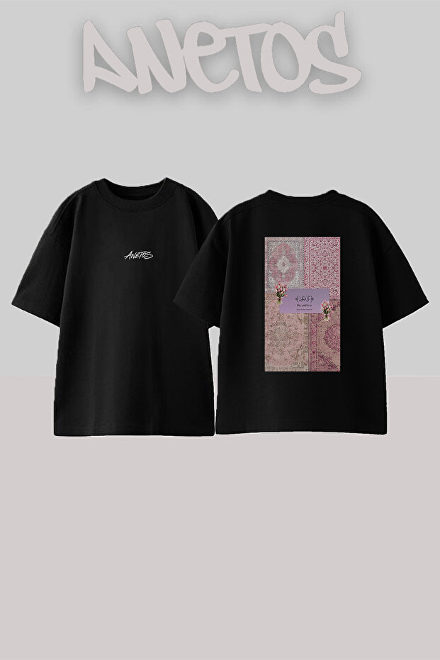 Kun Fayakun Design Back Printed Cotton Black Oversize T-Shirt