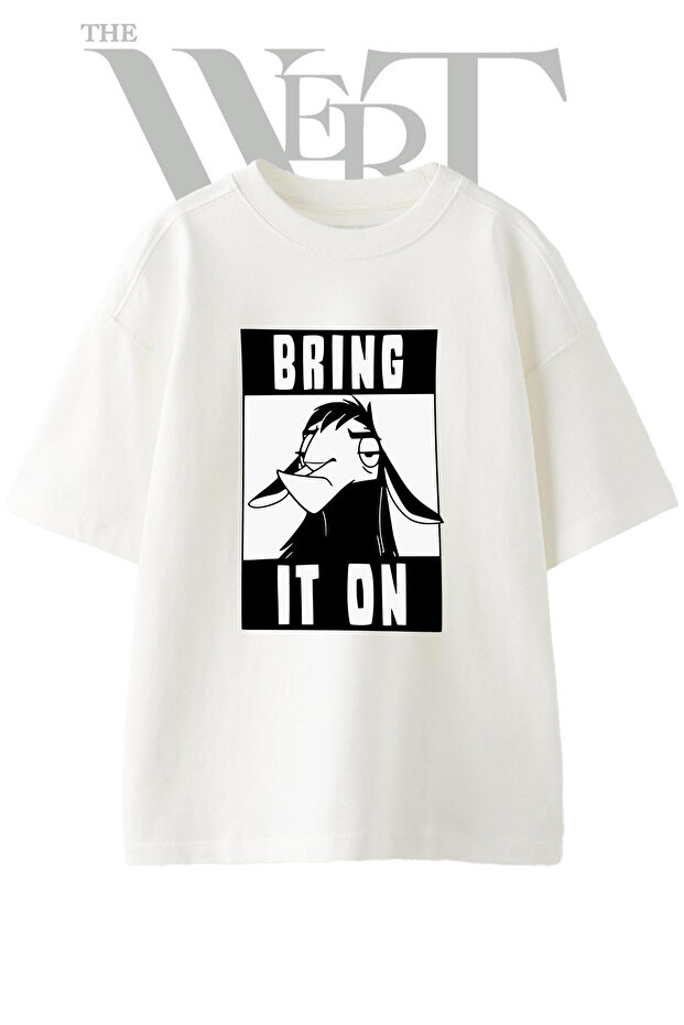 Llama Kuzco Design Printed Unisex White Oversize T-Shirt