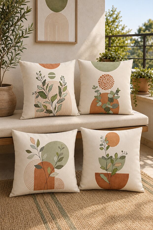 Abstract Leaves Patterned 4-Piece Throw Pillow Cover Set
