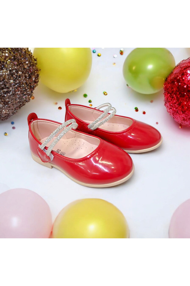 Red Baby Girl with Heart and Stones, Children's Ballerina Shoes