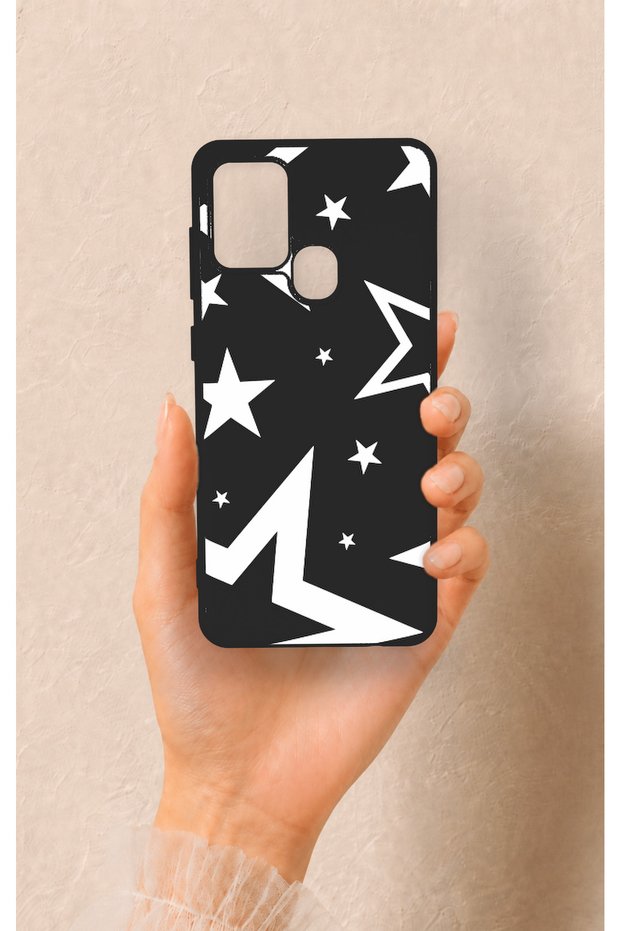 Samsung A21S Compatible Black Mega Star Patterned Silicone Case