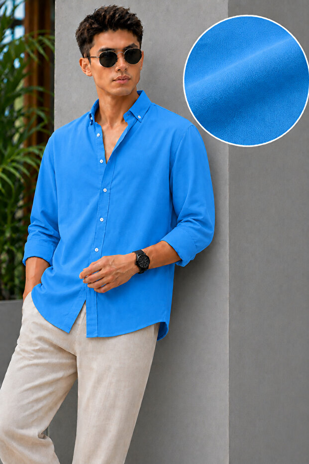 Fit Cut Cotton Linen, Breathable, Light Textured, Quick-Ironing, Button-Up Collar, Men's Linen Shirt