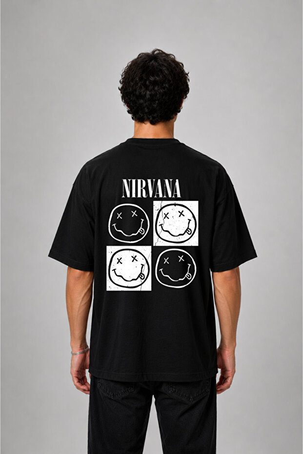 Nirvana Printed Oversize Cotton Black T-Shirt