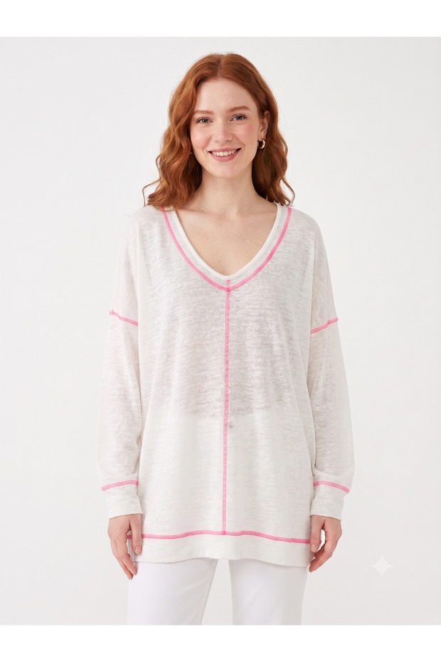 V-Neck Gathered Women's Knitwear Blouse
