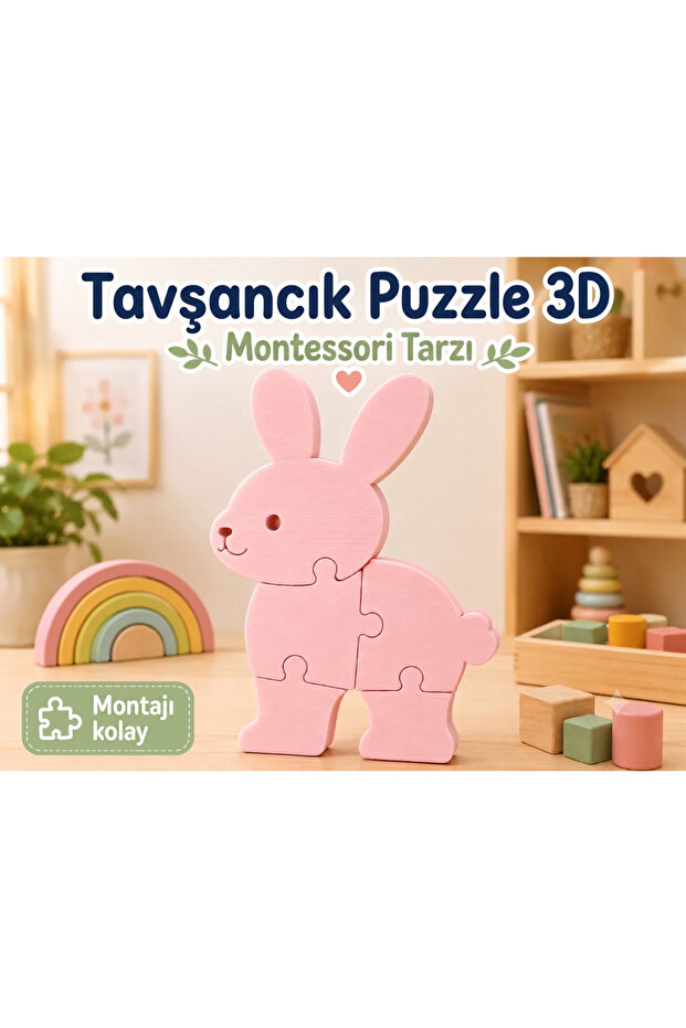 Montessori 3D Colorful Educational Puzzle Toy - Children's Puzzle Set with Rabbit Figure