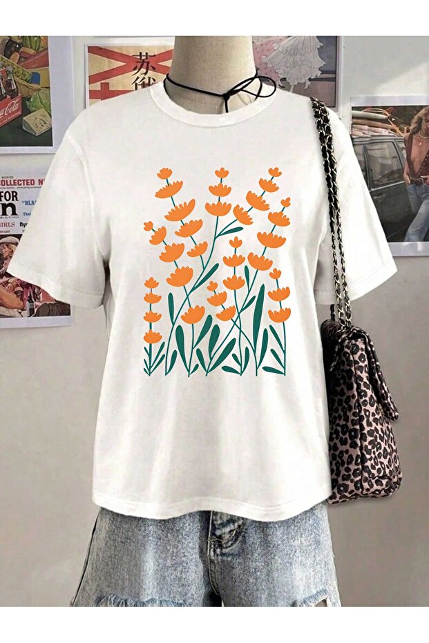 Women's Mix Printed Crew Neck Regular Fit T-Shirt