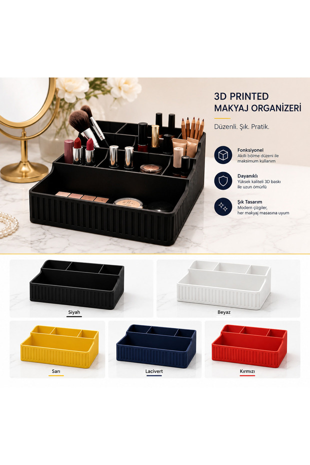 3D Printing Makeup Organizer with 4 Compartments and Large Compartment Cosmetic Organizer