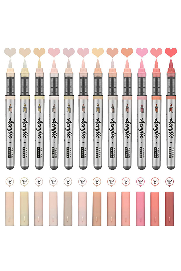 Flesh Tone Series Acrylic Paint Markers ,12 pcs Brush Tip Acrylic Paint Pens Set with 9 Professional