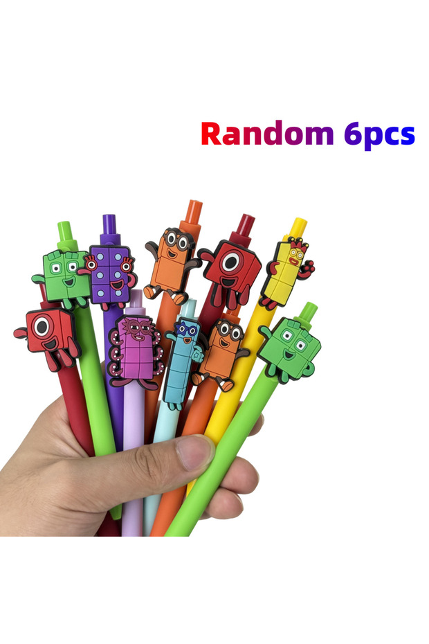 Random 6Pcs 6Pcs Building Block-Shaped Theme Gel Pens, Cartoon Building Block Series, Cute Press-Typ