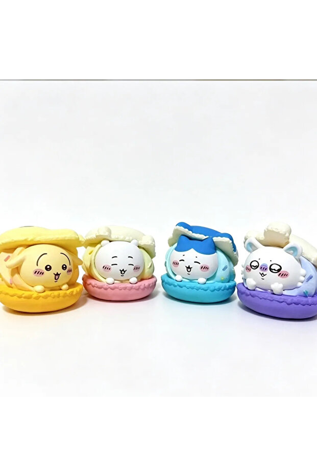 1 Set 4pcs Chiikawa 4pcs Cute Macaron Dessert Gacha Figure Set Usagi Hachiware Momonga Model Toy Des