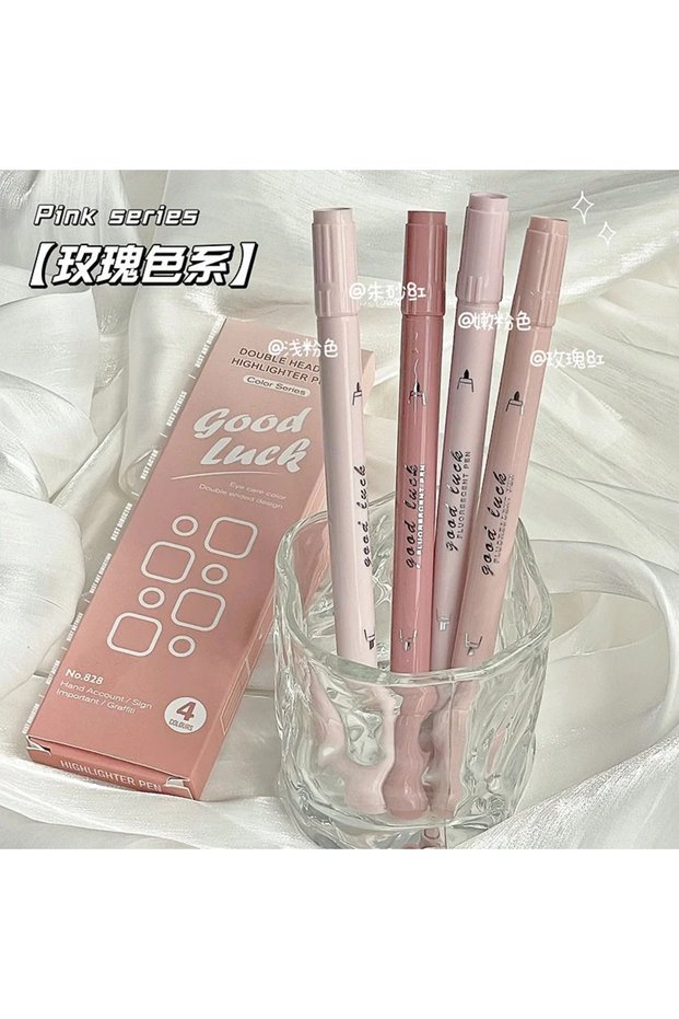 C 4Pcs/Box Creative Gradient Dual-Head Highlighter Pen Student Eye Protection Colorful Marker Pen DI