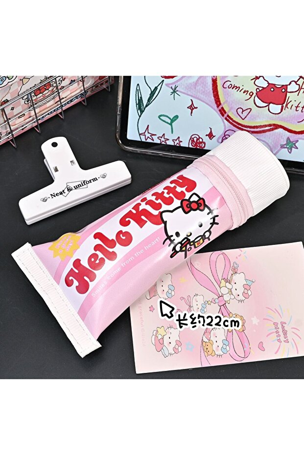 pink Cute 3D Hello Toothpaste Pen Bag Novelty Zipper Pencil Case for Girls, Large Capacity Student