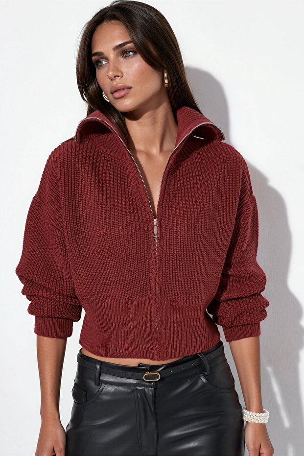Viorna Women's Short Ribbed Zipper Cardigan