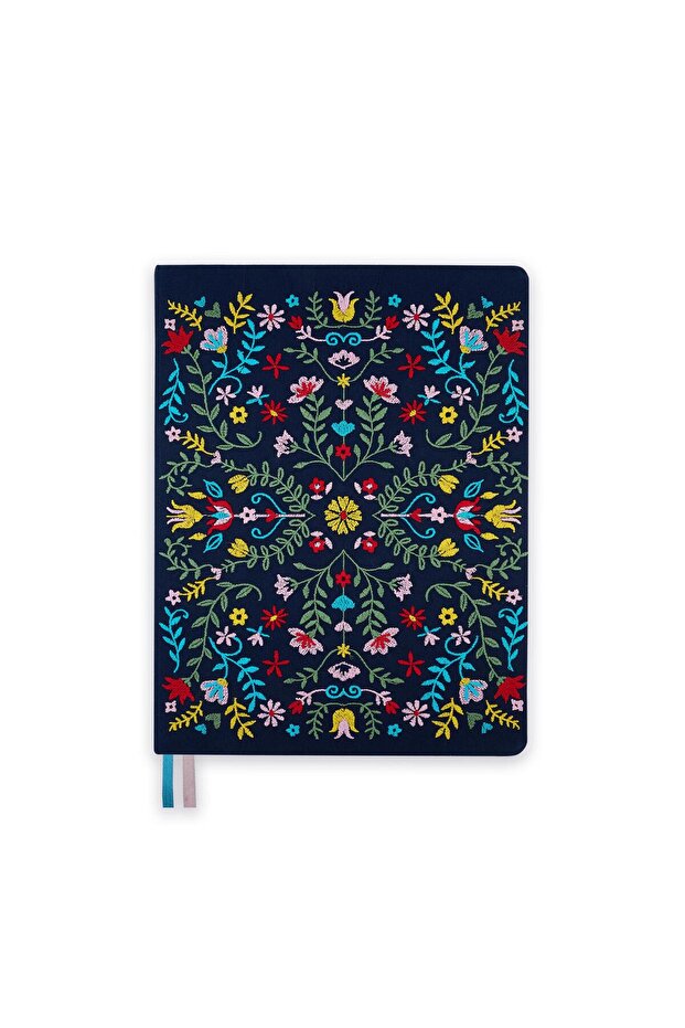 19X25 Hardcover Embroidered Cover - Navy Folk