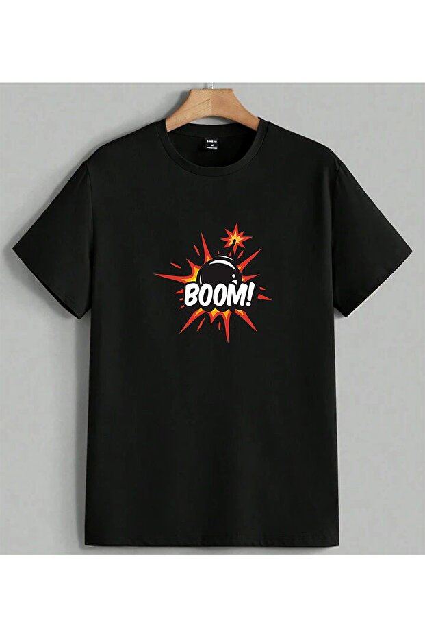 Boom Explosion Comic Art Printed Unisex Oversize T-Shirt Black