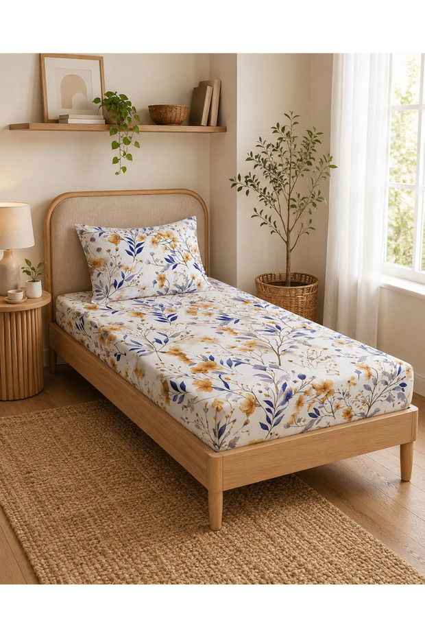 Floral Patterned Single Elastic Sheet Set 100X200 cm – 1 Pillowcase