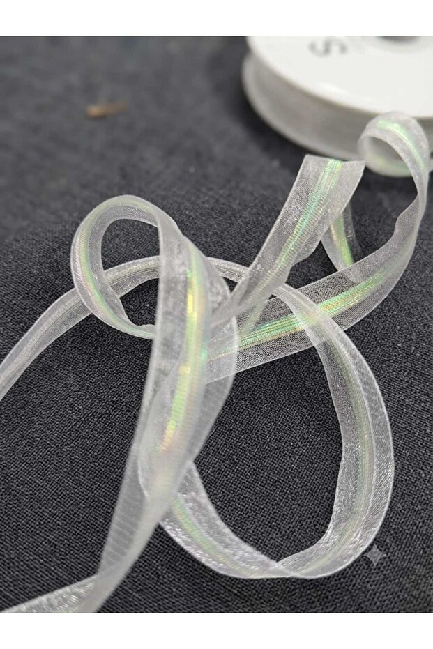 French Organza Glitter Detailed Ribbon -12Mm-25Meters
