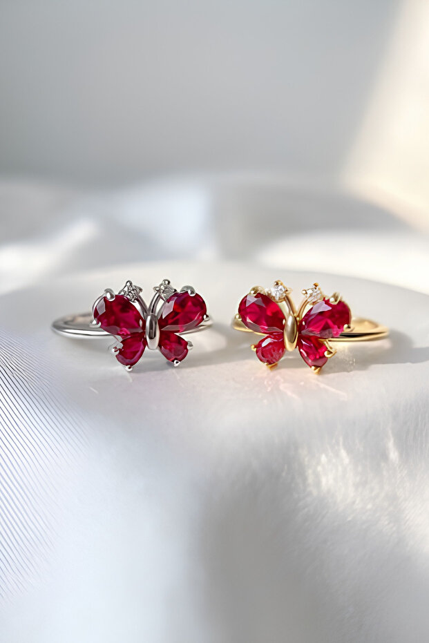 Zircon stone special production 2-piece set butterfly design ring