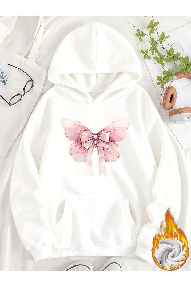 Unisex Ribbon Printed Hooded Kangaroo Pocket Comfortable Fit Regular Cut Sweatshirt