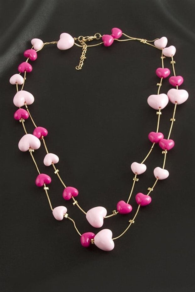 Heart Bead Double Necklace - White