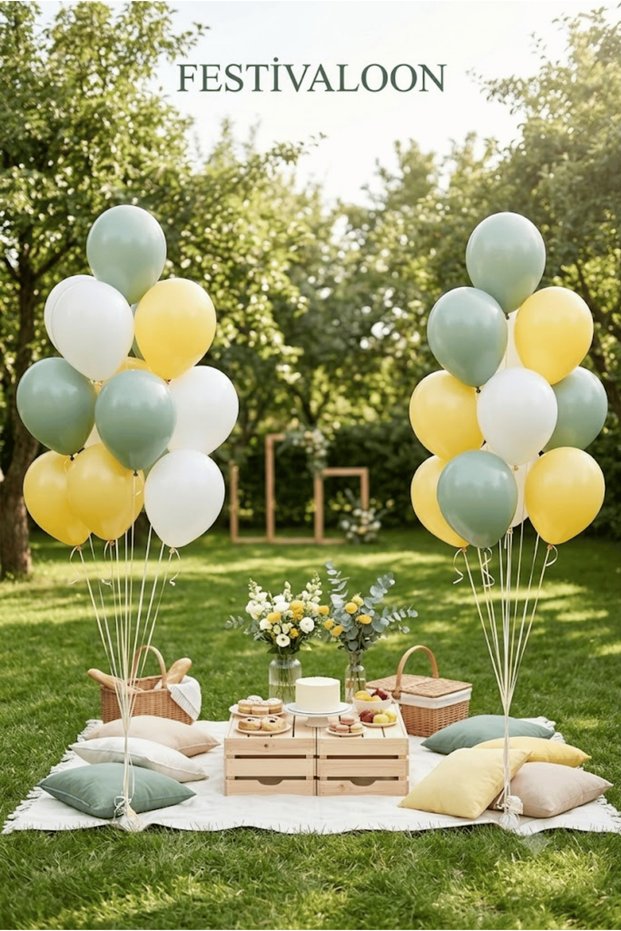 Set of 20 Eucalyptus White Yellow Balloons 11 Inch Birthday Baby Shower Party Decoration