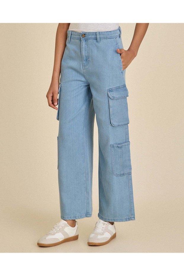Senior Girls Blue Lyocell Cargo Pocket Jeans