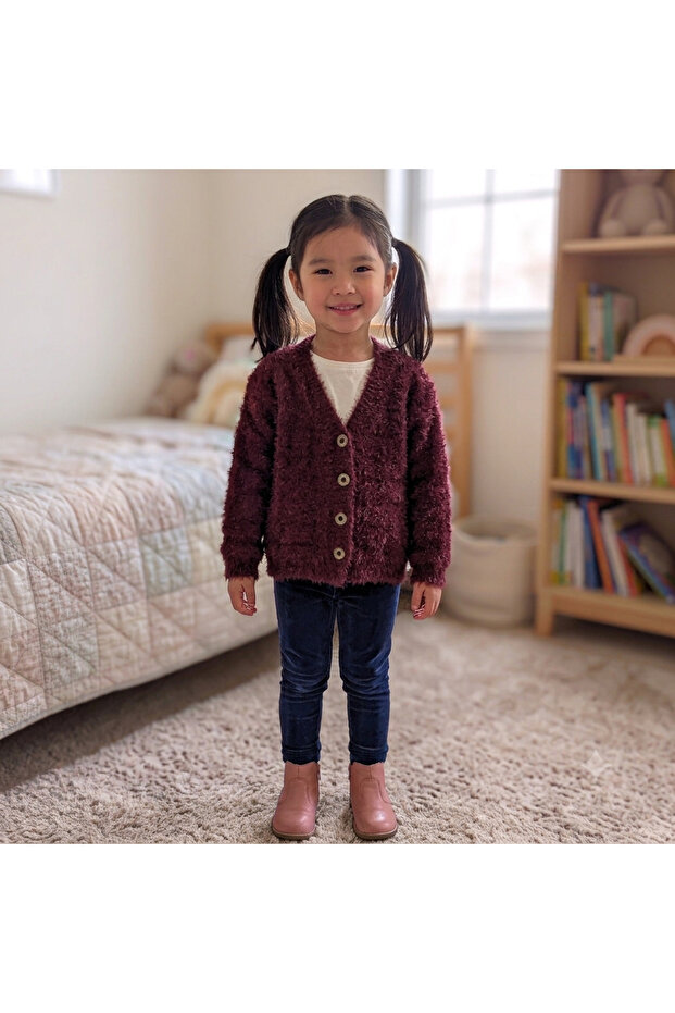 Girls' Soft Plush Cardigan - Buttoned Warm Children's Jacket