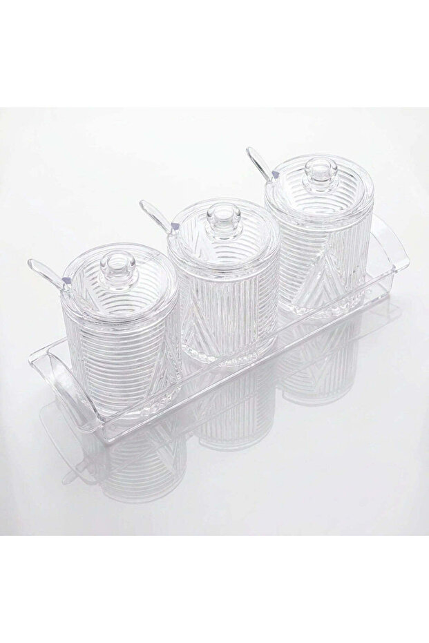 Clear Acrylic Condiment Jar Set with Tray – 3 Jars
