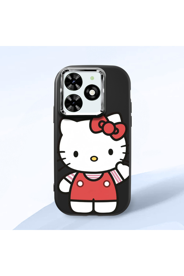 Tecno Spark 20C Compatible Case Camera Protector Black Silicone Couple Phone Case Kitty Pattern