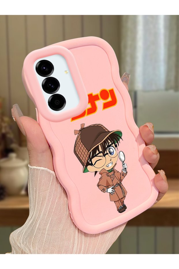 Samsung Galaxy A36 5g Compatible Case Camera Protective Pink Silicone Couple Phone Case Conan Pattern
