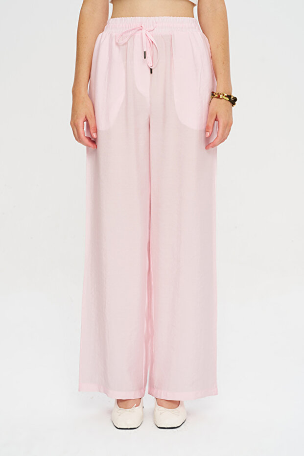 Women's Elastic Waist Powder Wide Leg Pants
