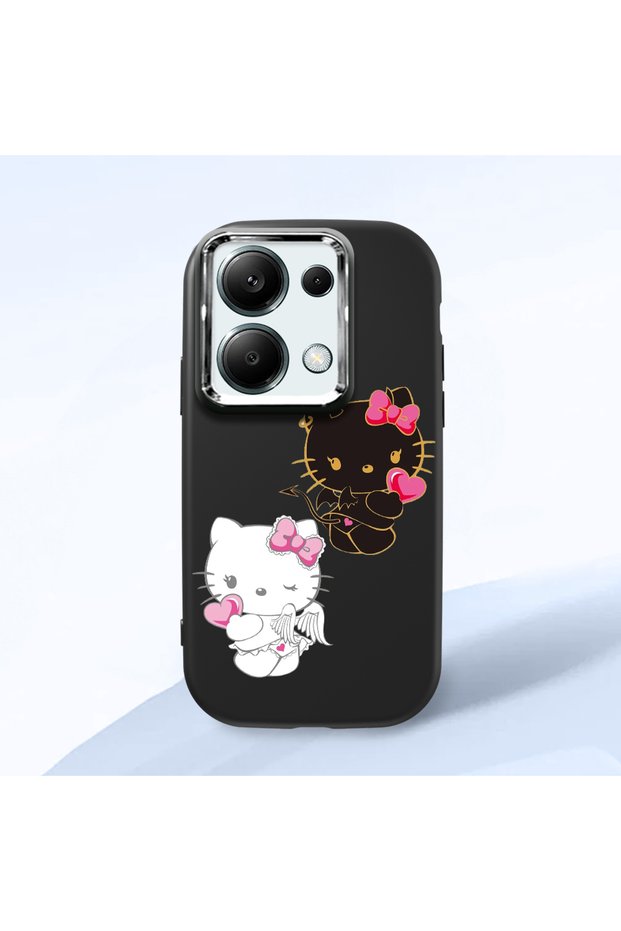 Poco M6 Pro 4g Compatible Case Camera Protector Black Silicone Couple Phone Case Kitty Pattern