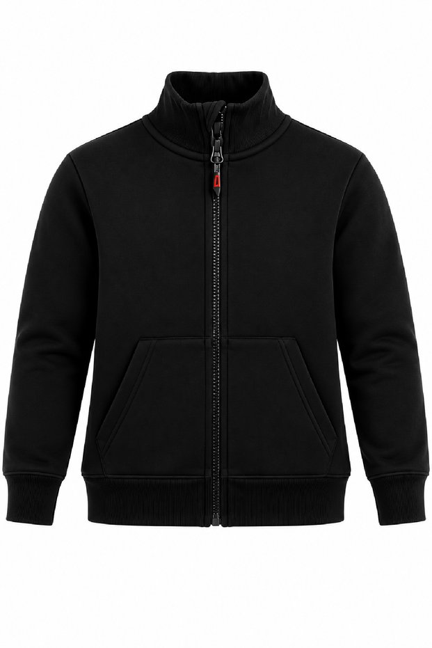 Unisex Premium School Cardigan with Stand Collar and Zipper, Black, 2 Yarns, Non-Stretch Fabric, Comfortable Fit Sweatshirt