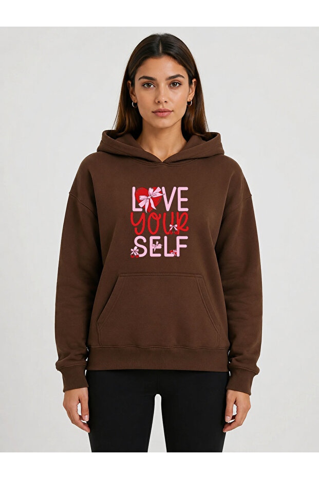 Love Your Self Printed Hooded 2 Thread Threaded Sweatshirt