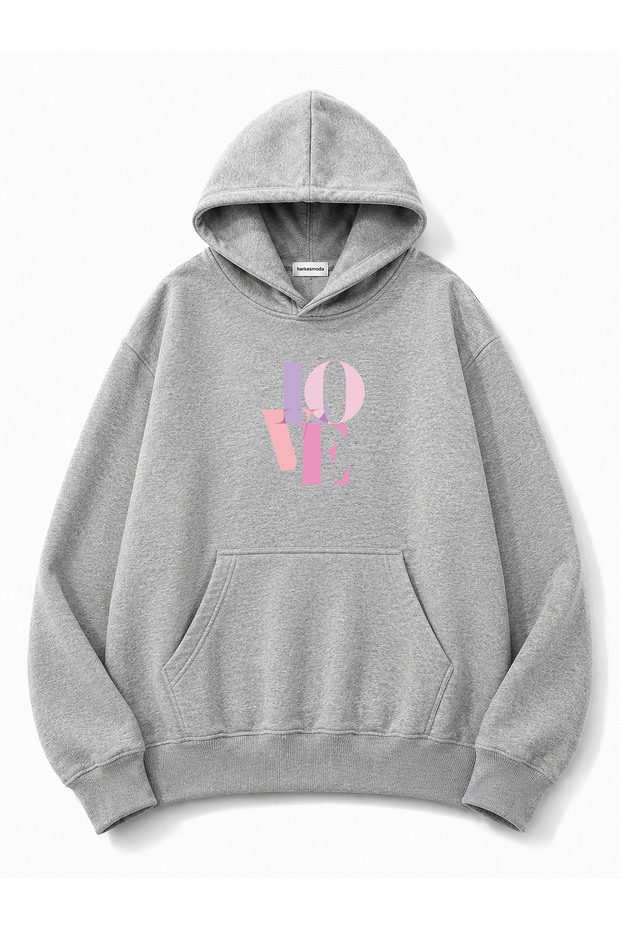 Love Printed Hooded 2 Thread Threaded Sweatshirt