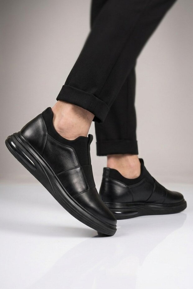 Black Genuine Leather Slip-On Comfort Sole Men's Casual Shoes Sneaker 6961 m
