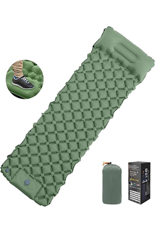 Potable Camping Sleeping Pad, Foot Pump Inflatable Sleeping Pad Will Built-In Pillow, Inflatab
