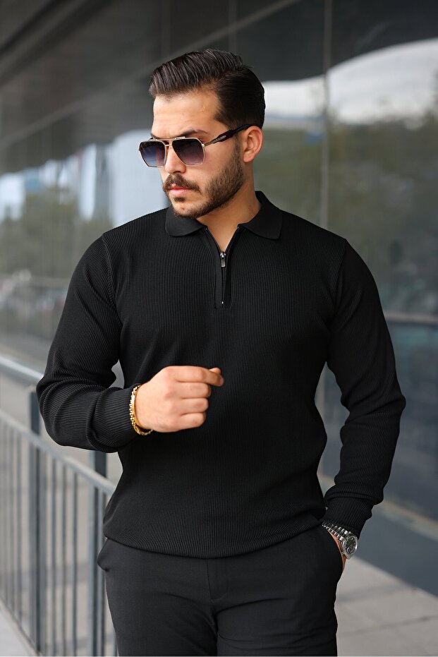 Men's Thessaloniki Knitted Collared Long Sleeve Sweater