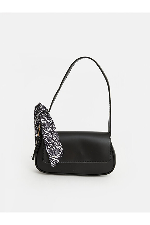 Leather Look Women's Shoulder Bag with Scarf Detail