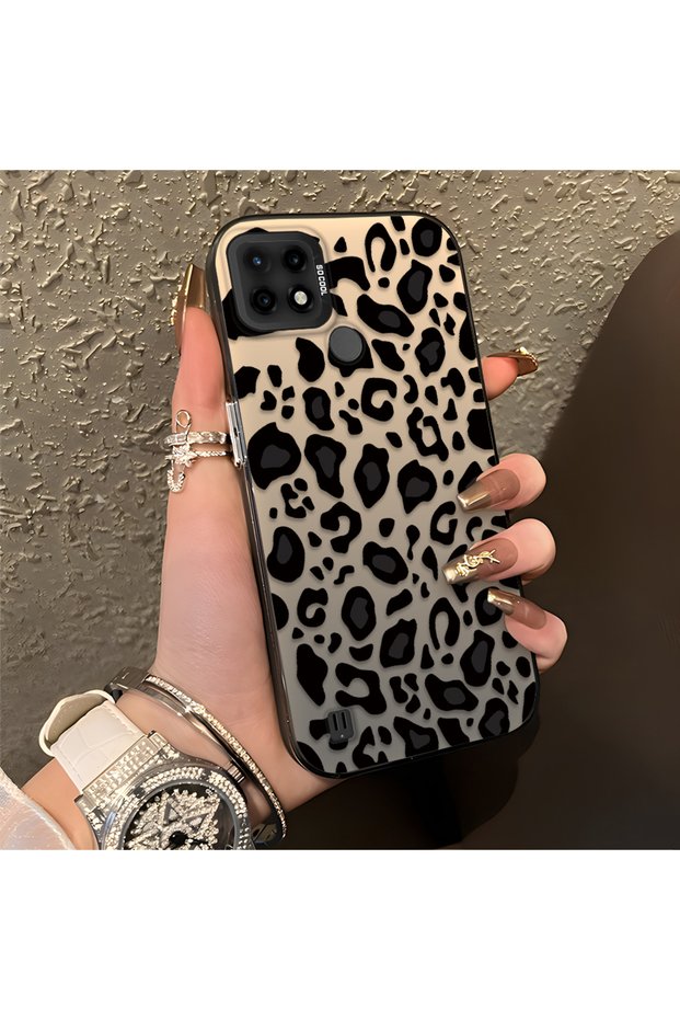 For Realme C21 Compatible High Quality Black Leopard Phone Case, Shockproof Protective Cover