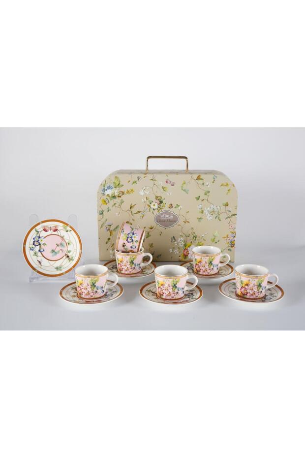 Pink Butterfly 6 Person Turkish Coffee Cup