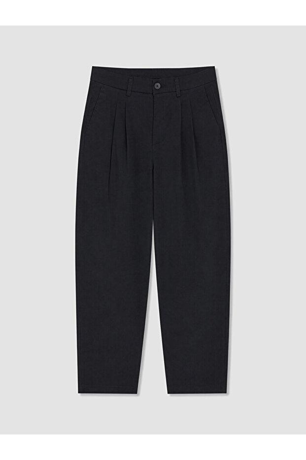 Navy Blue Relax Fit Dobby Men's Pleated Trousers