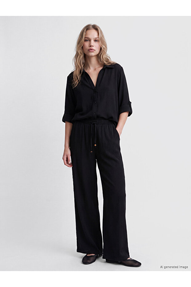 LCW Vision Wide Leg Women's Trousers with Elastic Waist