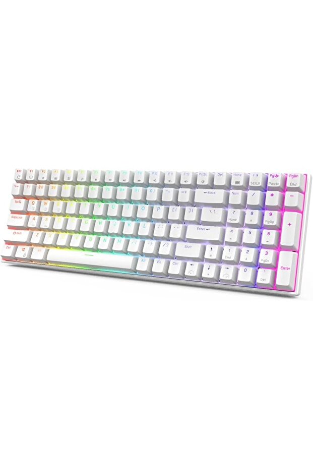 لوحة مفاتيح ميكانيكية RK100 لاسلكية/بلوتوث/سلكية بتقنية RGB، 100 مفتاح و3 أوضاع اتصال