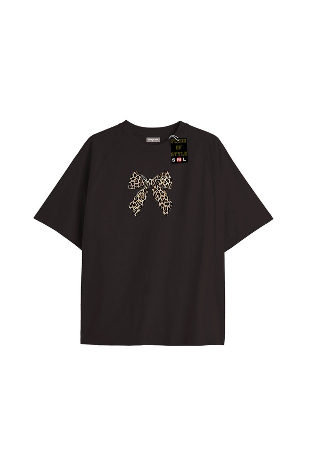 Women's Leopard Ribbon Tshirt White Tee
