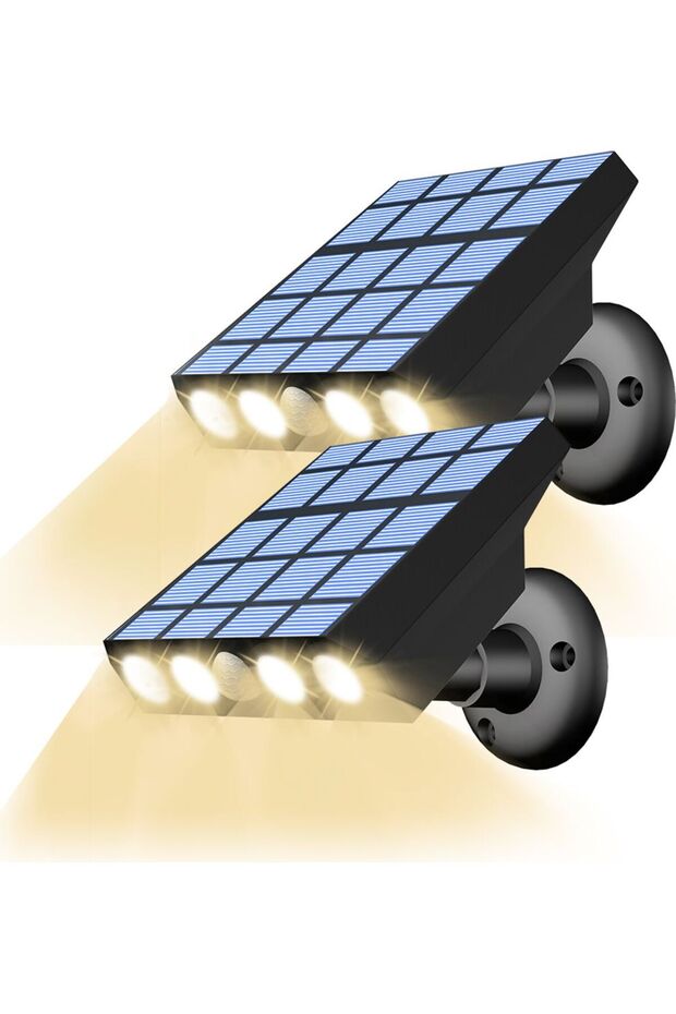 Two LED solar garden lights/outdoor patio lights with motion sensors, three modes, waterproof wall lights, warm white light.