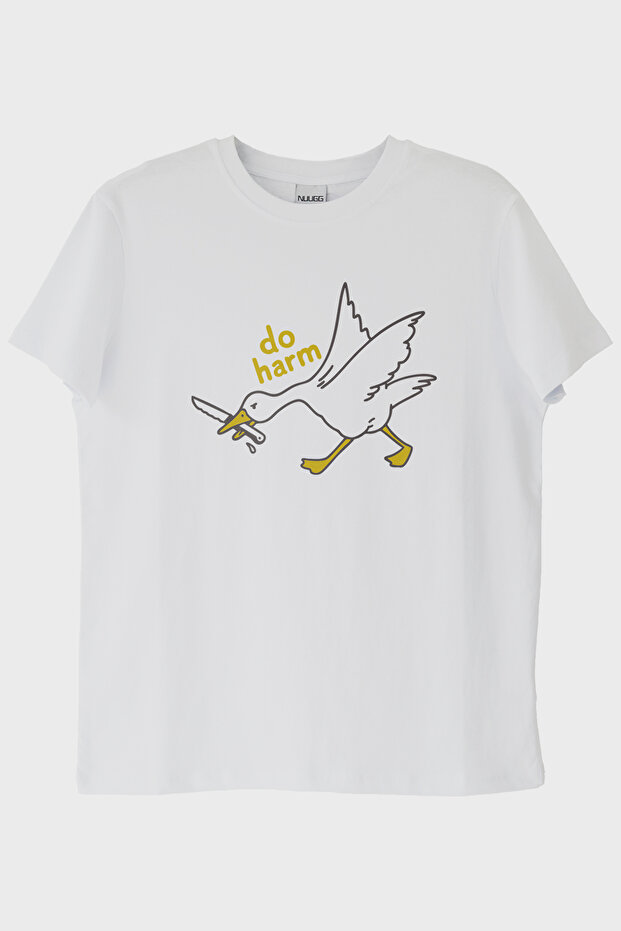 تي شيرت أبيض مطبوع عليه Do Harm Concept Goose