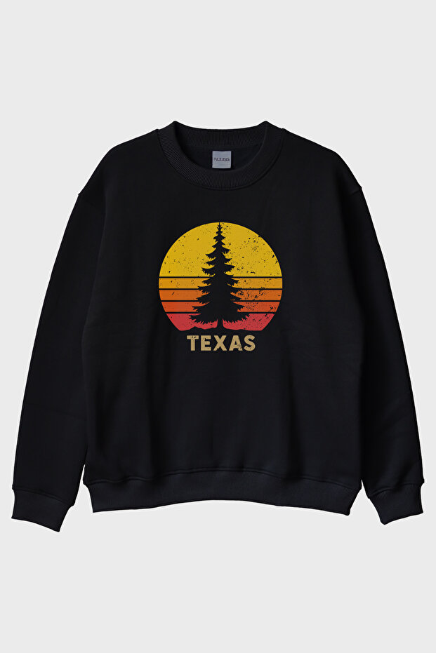 سويت شيرت أسود برقبة دائرية بتصميم غروب الشمس من TEXAS
